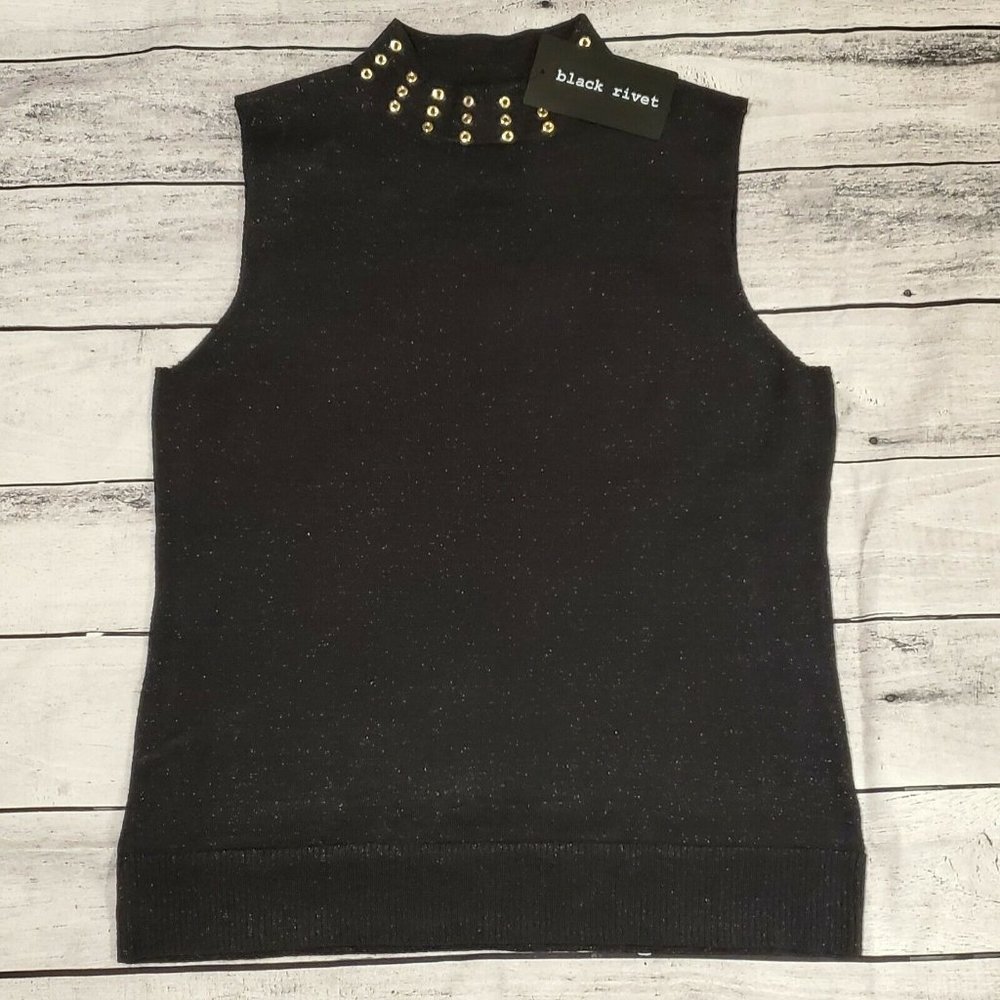Black Rivet Sleeveless Sparkly Metallic Women's Medium Shirt Top Work Party Tank